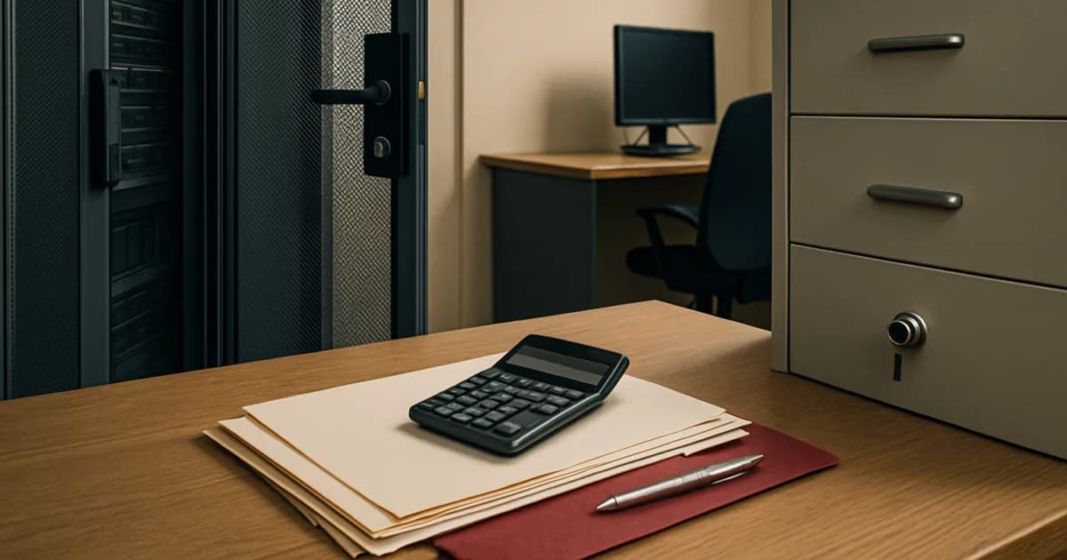 Schlichte Grafik mit einem Schloss-Symbol und gestapelten Kostenblöcken auf hellem Hintergrund