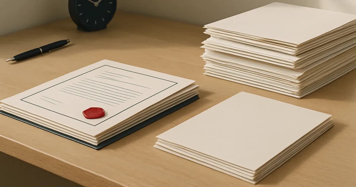 Schlichte Grafik eines digitalen Zertifikats neben einer Checkliste mit abgehakten Punkten