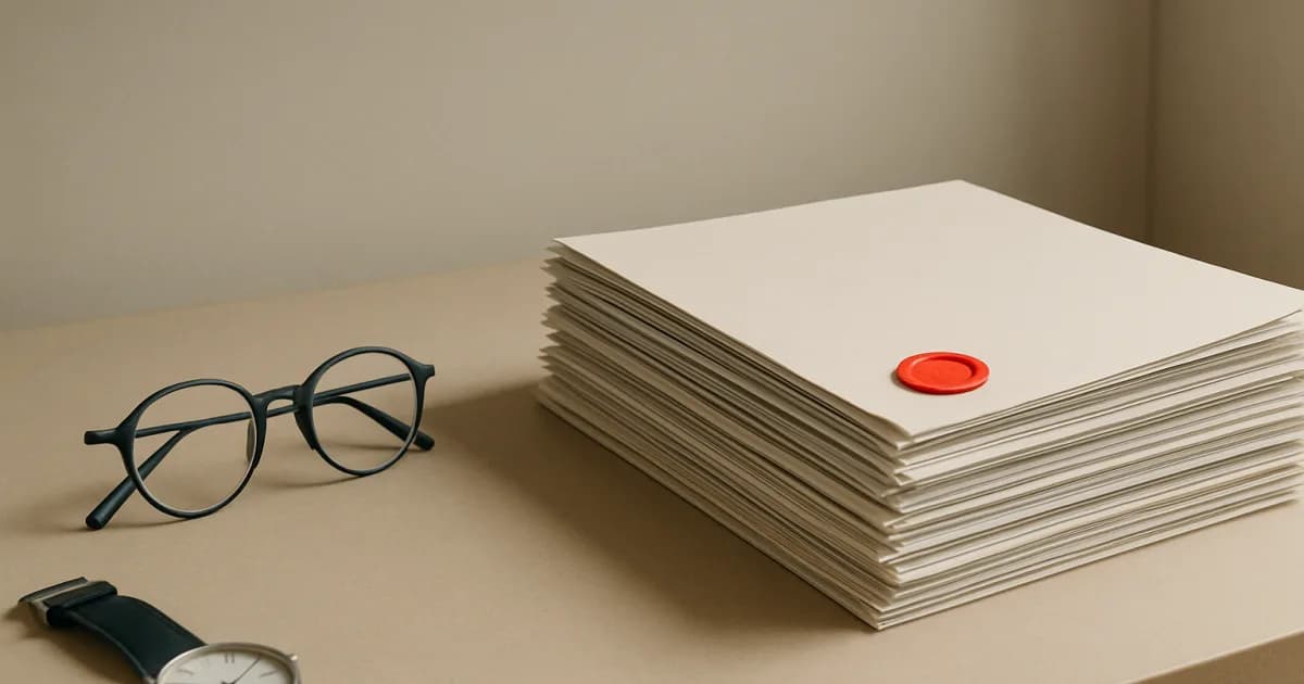 Minimal graphic of a creative team workflow connected to an ISO certificate badge