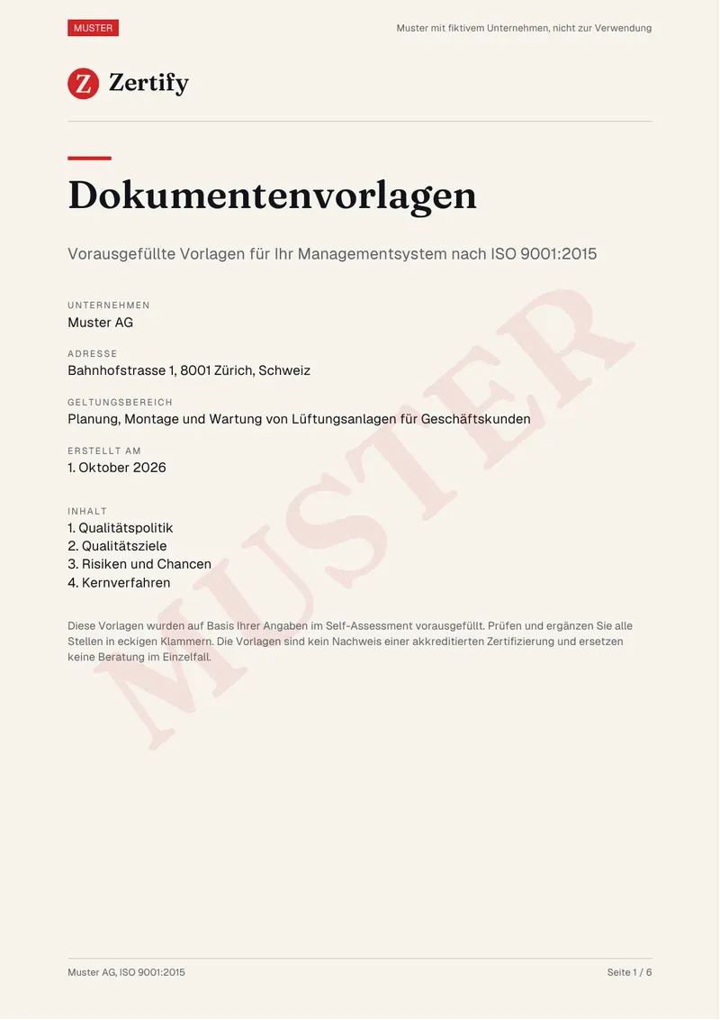Muster der Dokumentenvorlagen, Seite 1: Deckblatt