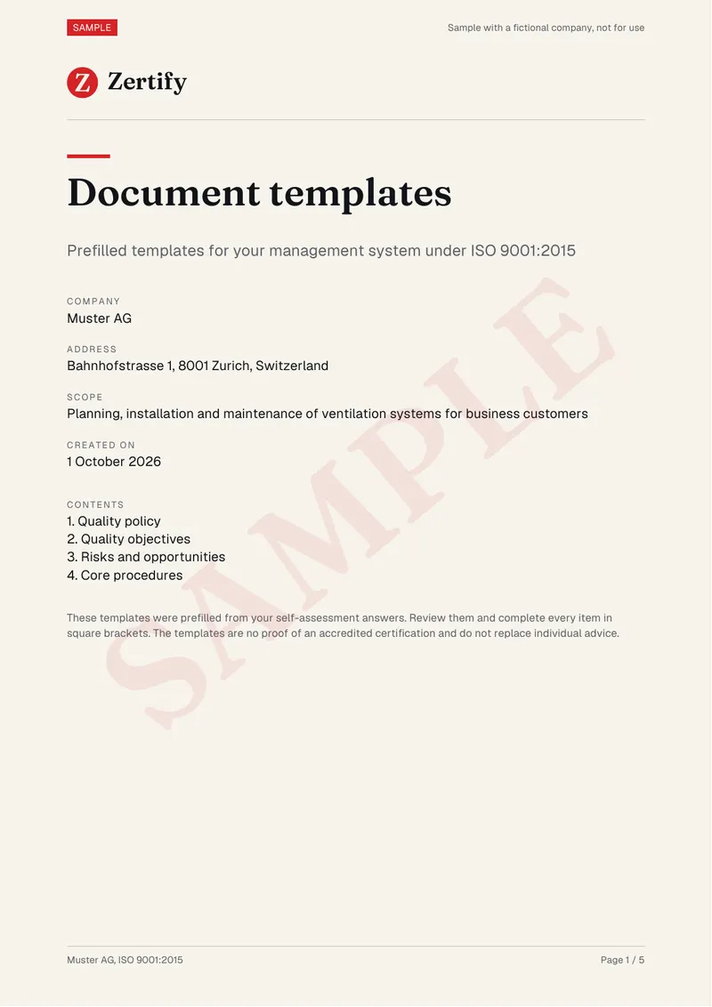 Sample document templates, page 1: Cover page