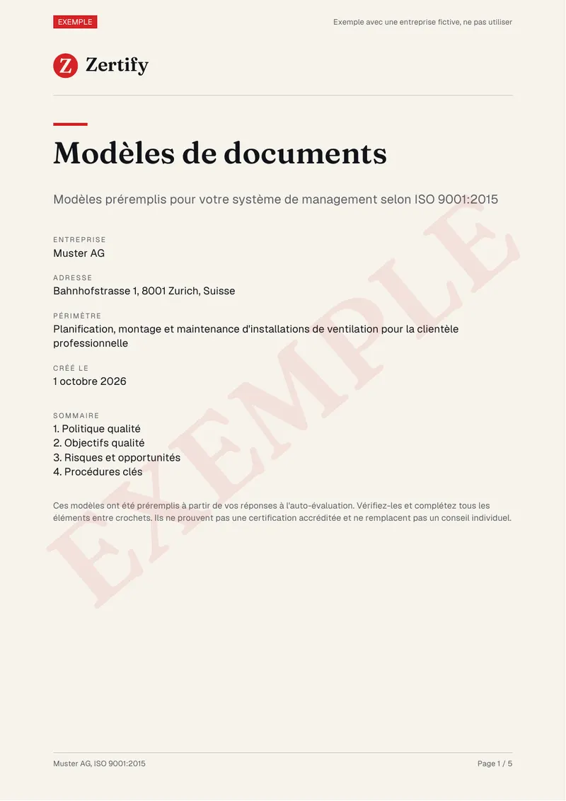 Exemple de modèles de documents, page 1 : Page de garde